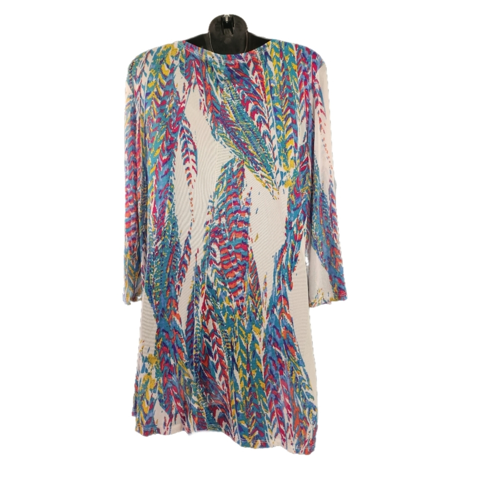 Always Indigo Feather Print Mesh Cardigan, Size M - Picture 3 of 4